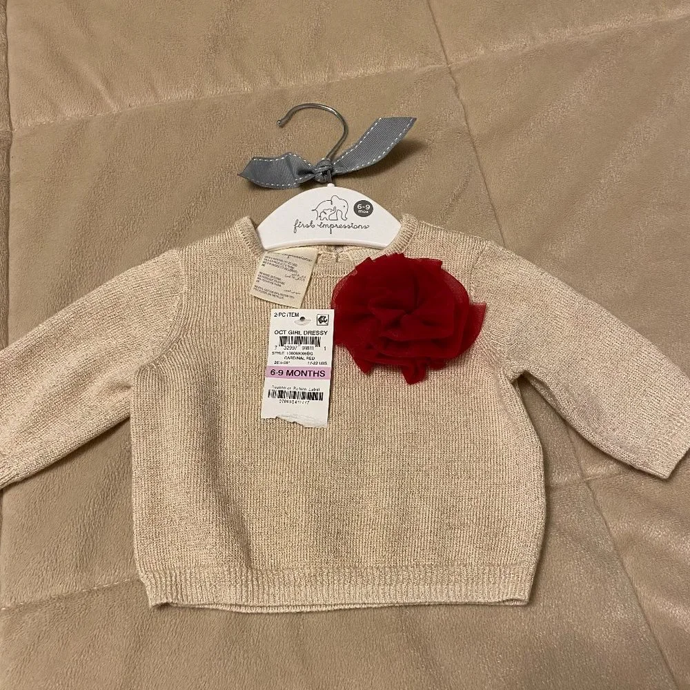 First Impressions Baby Girl Sweater/Ruffled Skirt & Black Velvet Shoes